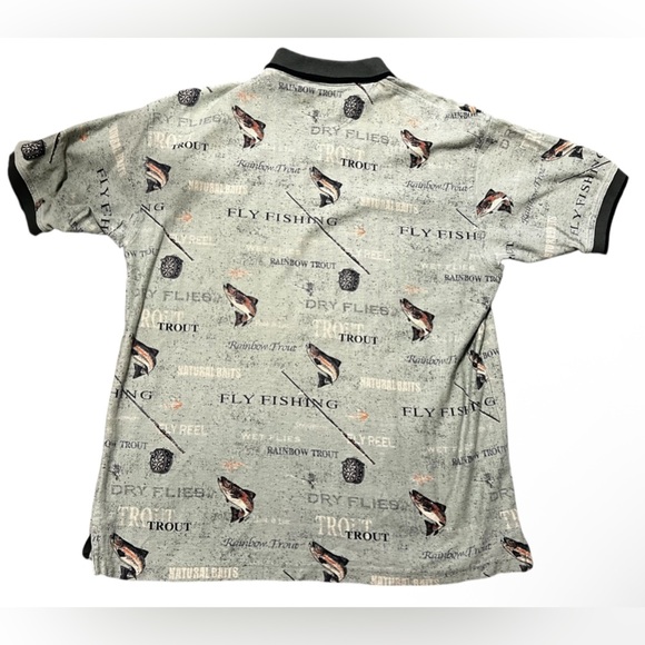 North River Green Fly Fishing Trout Polo Shirt Short Sleeve Camping Fish - Large - Picture 2 of 10